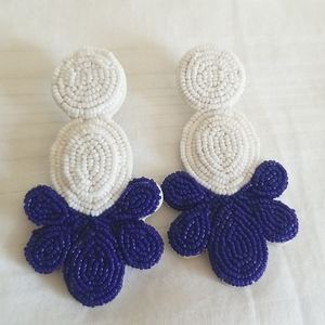 J Crew Blue White Beaded Earrings